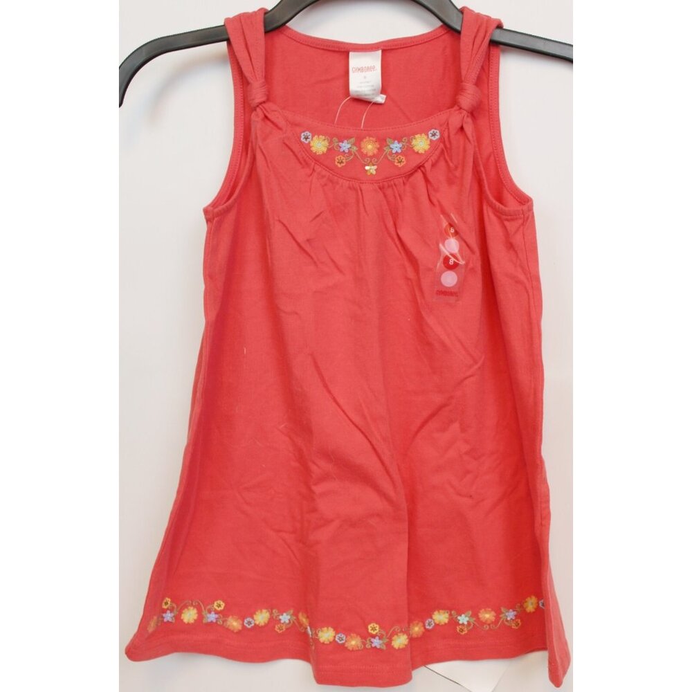 NEW 2007 Gymboree Island Getaway Cotton Tank Dress sz 9 Coral Pink Flower Gather